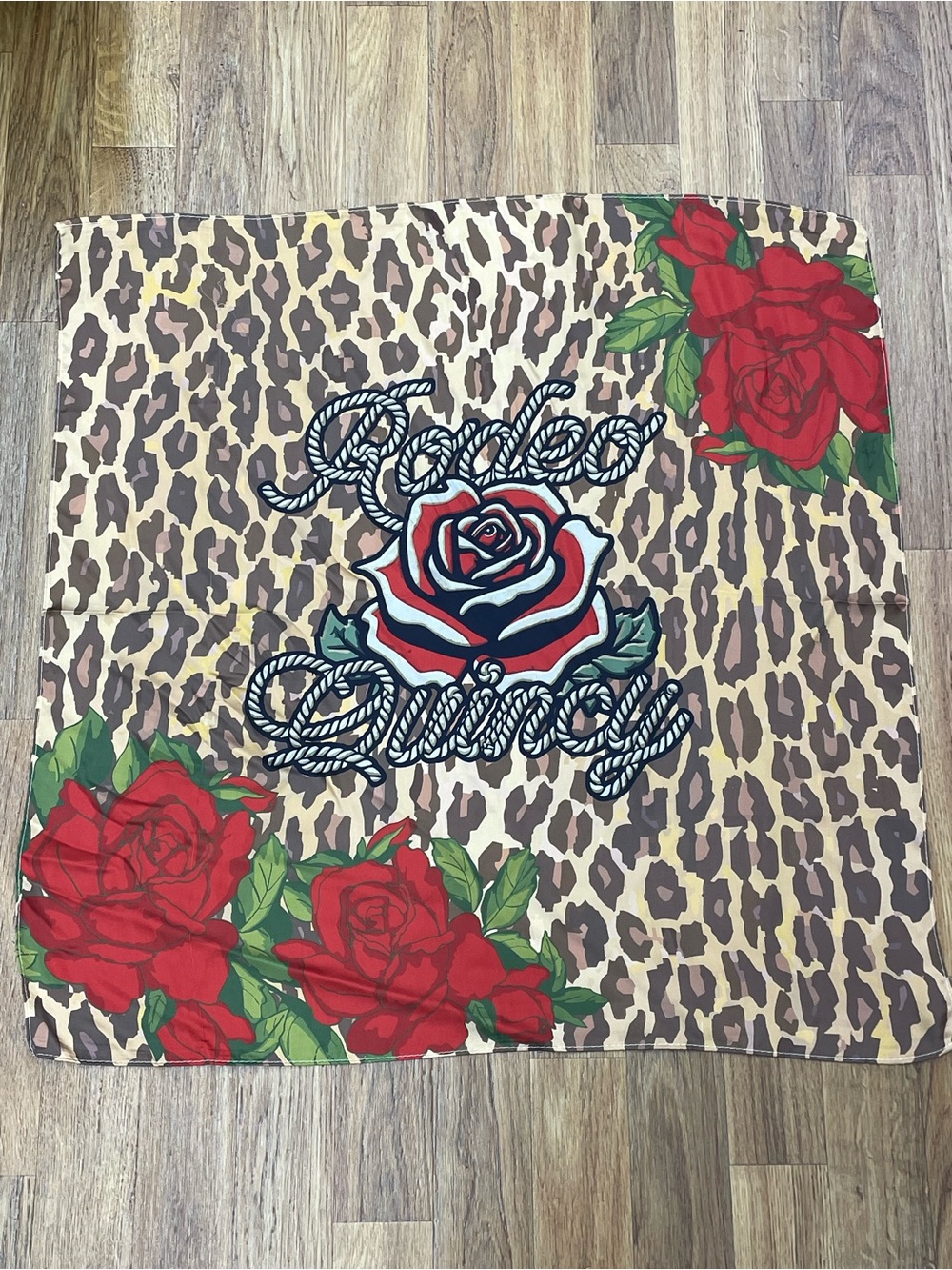 Rodeo & Rose Leopard Print Silk Scarf in Red and Brown